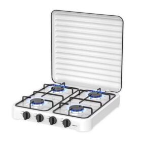 Sokany Cuisinière de Table à Gaz – 4 Feux – Portable – Extérieur & Intérieur – Blanc