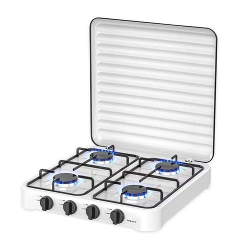 Sokany Cuisinière de Table à Gaz – 4 Feux – Portable – Extérieur & Intérieur – Blanc