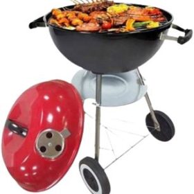 Barbecue à Charbon 17" avec Grille Chromée – Rouge & Noir – Portable avec Roues