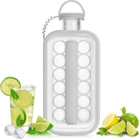 Bouteille 2 en 1 avec 17 Boules de Glaçons – Bouteille d’Eau Froide Réutilisable – Gris