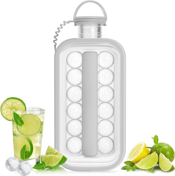 Bouteille 2 en 1 avec 17 Boules de Glaçons – Bouteille d’Eau Froide Réutilisable – Gris