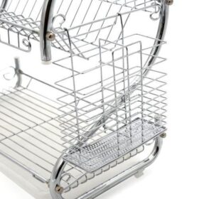 Égouttoir à Vaisselle 2 Niveaux – Séchoir Acier Chromé avec Bac Collecteur – Argenté – Image 3