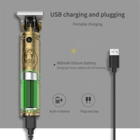 Tondeuse Professionnelle Vintage T9 – Sans Fil – Barbe & Cheveux – Rechargeable – 4 Sabots – Bronze – Image 7