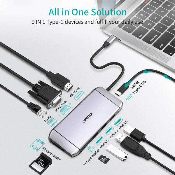 Adaptateur multifonctionnel Choetech HUB-M15 - 9 en 1 Adaptateur multifonctionnel Choetech HUB-M15 - 9 en 1