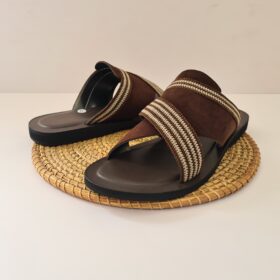 Sandales Homme Marron-Beige en Daim avec Fils Tressés- Taille 45
