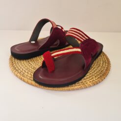 Sandales Homme Beige & Rouge en Cuir et Fil- Taille 43