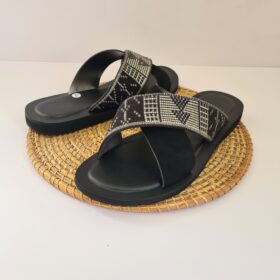 Sandales Homme en Pagne Tissé Beige et Noir – Taille 44