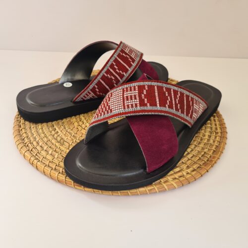 Sandales Homme en Cuir Rouge et Pagne Tissé – Taille 43 – Image 1