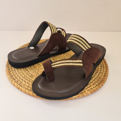 Sandales Homme en Cuir Rouge et Pagne Tissé – Taille 43