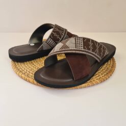 Sandales Homme Cuir Marron et Pagne Tissé – Taille 45