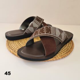 Sandales Homme Marron – Cuir Daim & Pagne Tissé 45