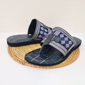 Sandale Homme Bleu Cuir et Pagne tisser 44