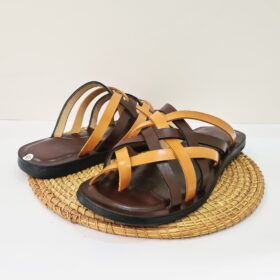 Sandale Homme Cuir – Marron Foncé & Tabac (Taille 45)