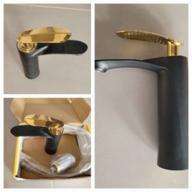 Robinet Lavabo et évier Mitigeur couleur noire dorée – Image 1