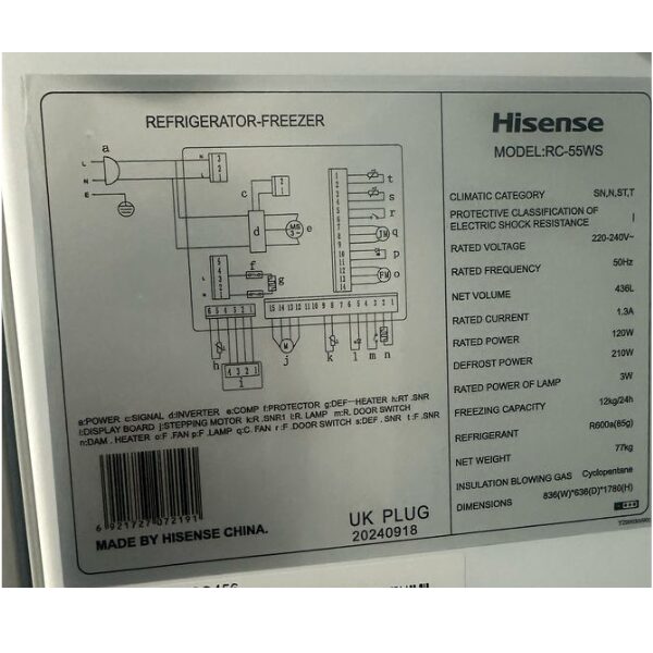 Réfrigérateur side by side HISENSE-RC-55WS4SA S/S 428L (INVERTER) Réfrigérateur side by side HISENSE-RC-55WS4SA S/S 428L (INVERTER)