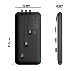 Power Bank 10000mAh Portable avec 3 Câbles Intégrés – Batterie Lithium-Polymère Noir – Image 3