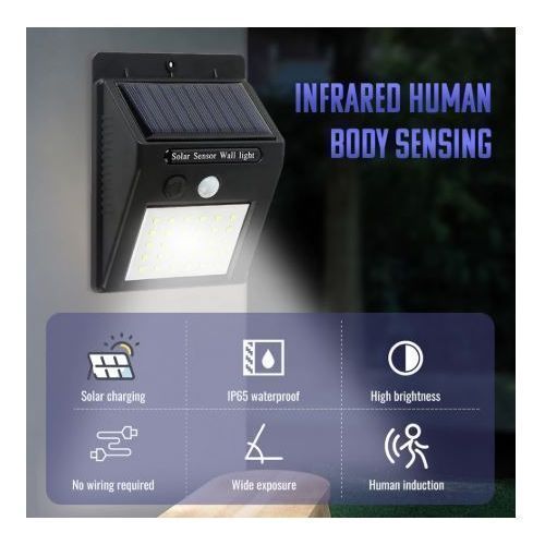 Lampe Solaire Extérieure LED 0.55W – Détecteur de Mouvement – Étanche IP65 – Noir Lampe Solaire Extérieure LED 0.55W – Détecteur de Mouvement – Étanche IP65 – Noir