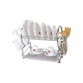 Égouttoir à Vaisselle 3 en 1 – 2 Niveaux – Acier Chromé – Plateau Égouttoir – Pour Assiettes, Verres, Bols – Gris
