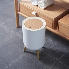 Poubelle Style Nordique avec Couvercle à Pression – Blanc – 22 x 36,3 cm – Imitation Bois pour Cuisine, Salle de Bain ou Salon – Image 2
