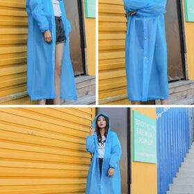 Imperméable Transparent Unisexe avec Capuche – Réutilisable – Léger & Résistant – Longueur 145 cm – Bleu