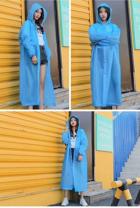 Imperméable Transparent Unisexe avec Capuche – Réutilisable – Léger & Résistant – Longueur 145 cm – Bleu