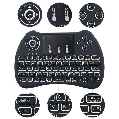 Mini Clavier Sans Fil Rétroéclairé 2.4GHz avec Pavé Tactile – Compatible PC, Smart TV, Android, TV Box – Noir Mini Clavier Sans Fil Rétroéclairé 2.4GHz avec Pavé Tactile – Compatible PC, Smart TV, Android, TV Box – Noir