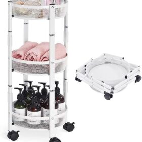 Chariot Utilitaire Roulant à 3 Niveaux – Métal Pliable – Roues 360° avec Freins – Sans Assemblage