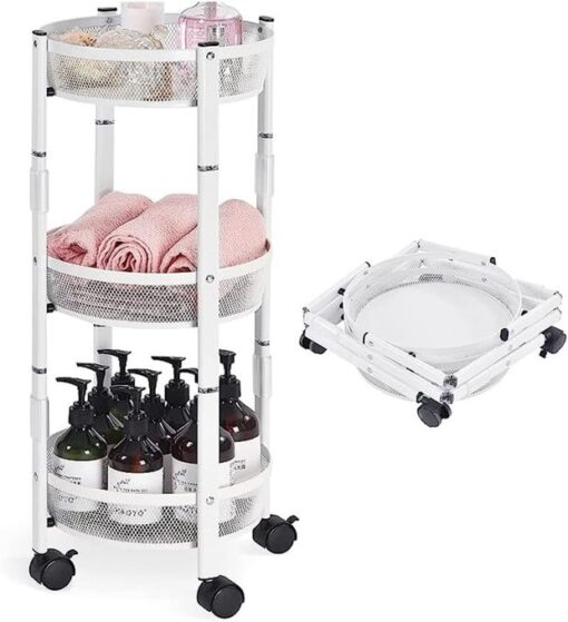 Chariot Utilitaire Roulant à 3 Niveaux – Métal Pliable – Roues 360° avec Freins – Sans Assemblage Chariot Utilitaire Roulant à 3 Niveaux – Métal Pliable – Roues 360° avec Freins – Sans Assemblage