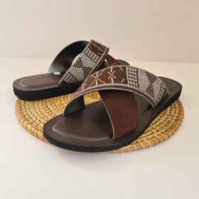 Sandale homme en cuir et pagne tissé — Bleu (43-46)