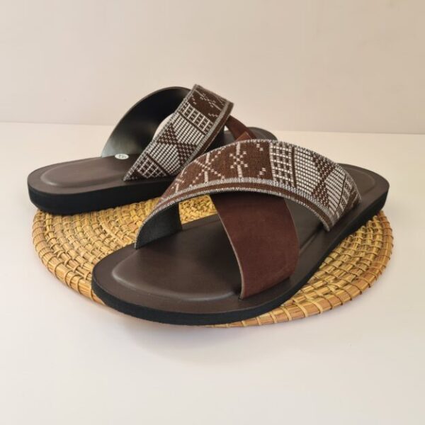 Sandale homme en cuir & pagne tissé — Marron (Pointures 43-44)