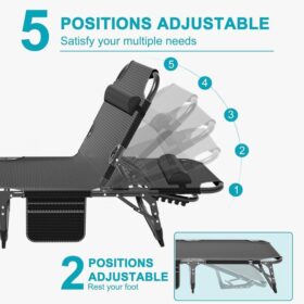 Chaise longue extérieure pliable rembourrée – 5 positions réglables – Portable et robuste – Idéale jardin, piscine, camping, terrasse, plage – Image 7