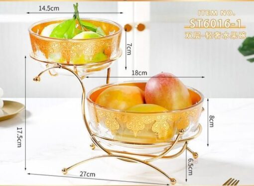 Présentoir à Fruits en Verre 2 Étages – Design Doré Élégant – Mini Format Présentoir à Fruits en Verre 2 Étages – Design Doré Élégant – Mini Format