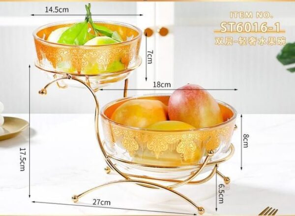 Présentoir à Fruits en Verre 2 Étages – Design Doré Élégant – Mini Format Présentoir à Fruits en Verre 2 Étages – Design Doré Élégant – Mini Format
