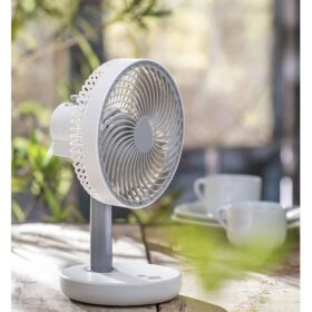 Ventilateur de Bureau Rotatif avec Lampe LED – Gris/Blanc, Compact et Silencieux – Image 3