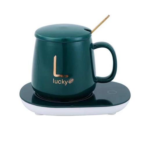 Set Tasse à Café avec Plaque Chauffante et Cuillère Dorée – Céramique Vert Élégant Set Tasse à Café avec Plaque Chauffante et Cuillère Dorée – Céramique Vert Élégant