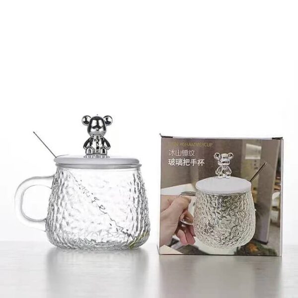 Lot de 3 tasses en verre ours avec couvercle et cuillère – Tasse à café thermique – Poignée marteau – 400ml Lot de 3 tasses en verre ours avec couvercle et cuillère – Tasse à café thermique – Poignée marteau – 400ml