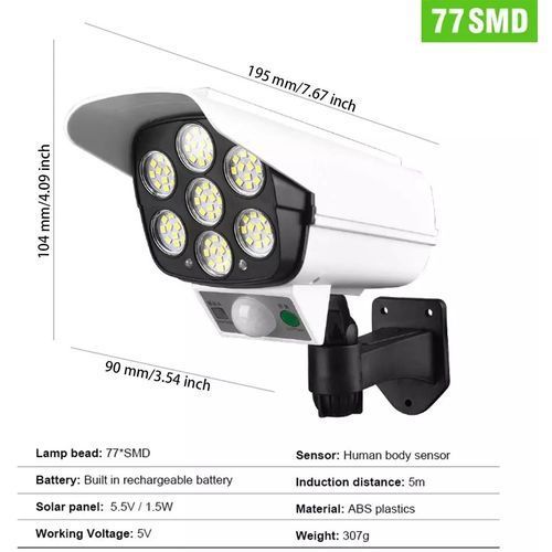 Lampe Solaire Extérieure LED avec Détecteur de Mouvement - Forme Caméra - Étanche et Écoénergétique Lampe Solaire Extérieure LED avec Détecteur de Mouvement - Forme Caméra - Étanche et Écoénergétique