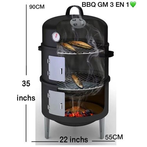 Barbecue Grill à Charbon de Bois 3 en 1 – Fumoir, Cuisson Directe & Rôtissoire Barbecue Grill à Charbon de Bois 3 en 1 – Fumoir, Cuisson Directe & Rôtissoire