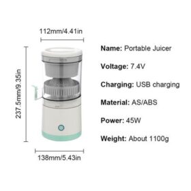 Presse-Agrumes Électrique Portable – Sans Fil – USB Rechargeable – 45W – Pour Oranges, Citrons, Fruits & Légumes – Image 5