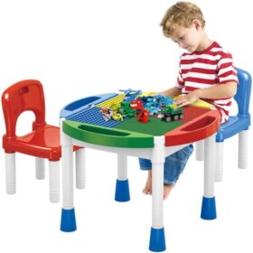 Table de Jeu de Construction 3 en 1 avec 2 Chaises – Multifonction pour Enfants – Activités, Rangement & Apprentissage