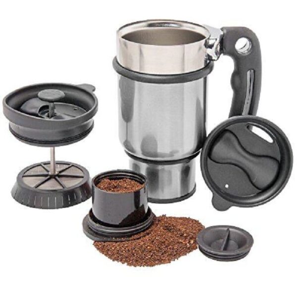 Mug Presse Française de Voyage – Acier Inoxydable 14 oz – Double Filtration – Poignée et 2 Couvercles Inclus Mug Presse Française de Voyage – Acier Inoxydable 14 oz – Double Filtration – Poignée et 2 Couvercles Inclus