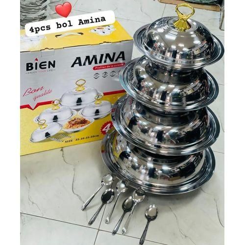 Ensemble de 4 Bols en Inox avec Couvercles – Bols de Service et de Conservation – Acier Inoxydable – Gris Ensemble de 4 Bols en Inox avec Couvercles – Bols de Service et de Conservation – Acier Inoxydable – Gris