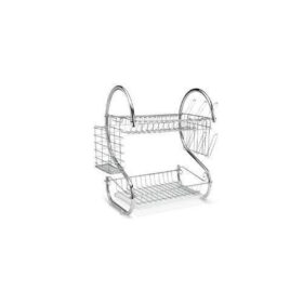 Égouttoir à Vaisselle 3 en 1 – 2 Niveaux – Acier Chromé – Plateau Égouttoir – Pour Assiettes, Verres, Bols – Gris – Image 2