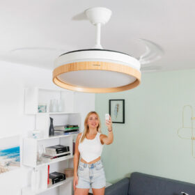 Ventilateur de Plafond avec Lumière LED et 4 Pales Rétractables InnovaGoods Bois 72 W Ø49-104 cm (Reconditionné B) – Image 10