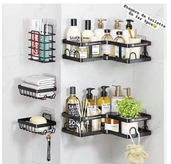 Ensemble de Rangement Salle de Bain (5 Pièces) – Organisation & Élégance Sans Perçage Ensemble de Rangement Salle de Bain (5 Pièces) – Organisation & Élégance Sans Perçage