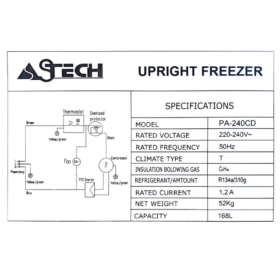 Congélateur Vertical ASTECH PA240S- 240L-8T(Plaque alu) – Image 4