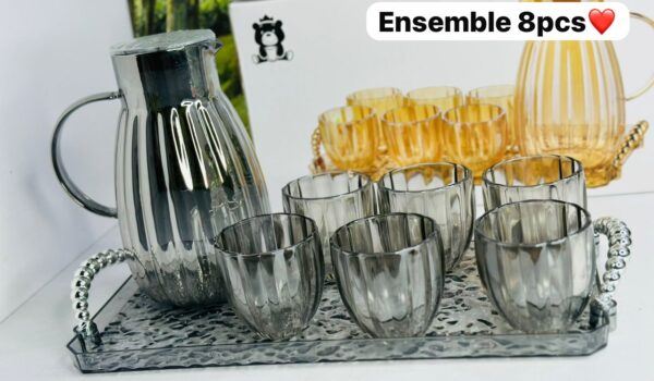 Ensemble carafe plus 6 Tasses en Verre - Transparent - 8 pcs Ensemble carafe plus 6 Tasses en Verre - Transparent - 8 pcs