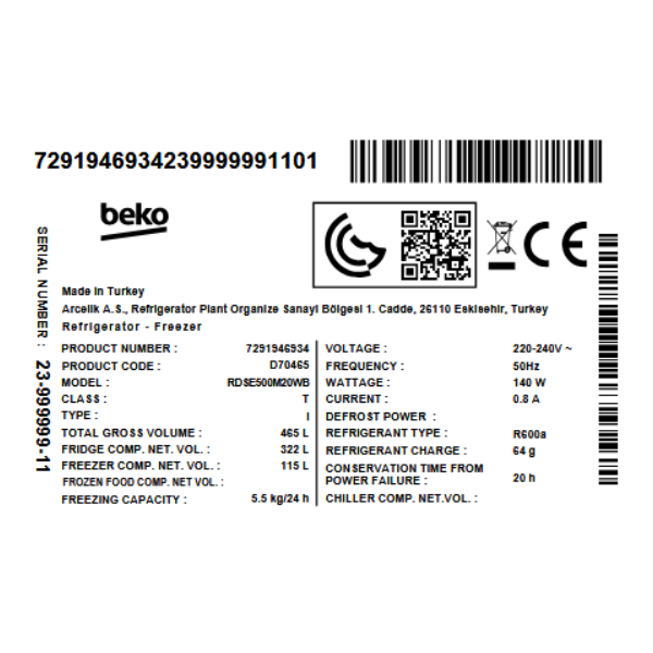 Réfrigérateur Beko RDSA35W - 250L Réfrigérateur Beko RDSA35W - 250L
