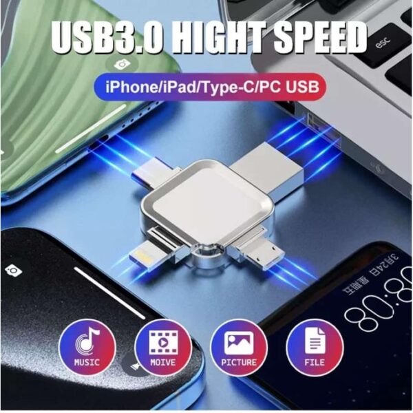 Clé USB OTG 4-en-1 2To (2000 Go) | USB 3.0, Lightning, Type-C, Micro USB | Compatible Android, iPhone, PC | Cryptage & Sauvegarde Rapide Clé USB OTG 4-en-1 2To (2000 Go) | USB 3.0, Lightning, Type-C, Micro USB | Compatible Android, iPhone, PC | Cryptage & Sauvegarde Rapide