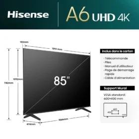 Téléviseur HISENSE LED 85''-85A6N-Smart TV UHD 4K VIDAA U7.6 – Image 3